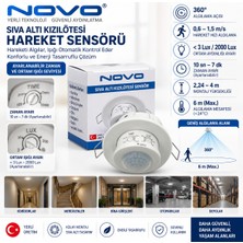 No-vo Novo Sıva Altı Kızılötesi Hareket Sensörü 360° Ayarlanabilir Pır Tavan Sensörü Yerli Üretim
