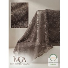 Mca Tekstil Tasarım Bej / Kahverengi Desenli Tül Perde Kornişe Hazır Sık Pileli (1x3) Salon Yatak Odası Tülü (En x Boy)