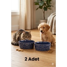 iselahome Pawra Kabartma Desenli El Yapımı Porselen 2’li Mama Kabı Seti 13,7 cm Evcil Hayvan Mama ve Su Kabı