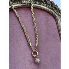 CM Jewelry Kuyumcu Işçiliği Burgu Zincirli Zirkon Taşlı Top Detaylı Gold Kolye