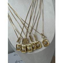 CM Jewelry Altın Kaplama Kuyumcu Işçiliğinde Zirkon Taşlı Madalyon Kolye 45 cm