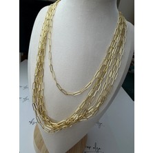 CM Jewelry Altın Kaplama Kuyumcu Işçiliğinde Çok Sıralı Dikdörtgen Halka Zincir Kolye 60 cm