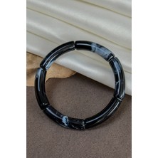 Dore Collection Siyah Mermer Dokulu Bambu Model Bileklik