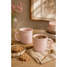 Home Conceptus 2'li Set Toz Pembe Dikey Çizgili Porselen Kupa – Minimal Tasarım Kahve ve Çay Bardağı