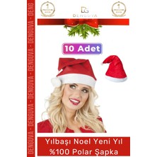 Denguva Özel Üretim Yıkanabilir Ucu Ponponlu Çocuk Yetişkin Yılbaşı Noel Baba %100 Polar Şapka 10 Adet