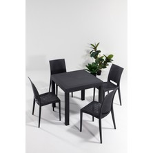 Mobetto Antrasit Rattan Bahçe Mobilya Takımı Kare Masa Seti 80X80 Dayanıklı ve Çevre Dostu