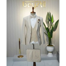 Beystil Erkek Krem Slimfit Yelekli Damatlık & Smokin 20103
