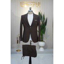 Beystil Sivri Yaka Kahve Spor Casual Jogger Takım Gofre- Slim Fit