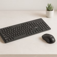 Cotton Soft Kablosuz Multimedya Klavye ve Mouse Seti (Q Klavye) - Siyah