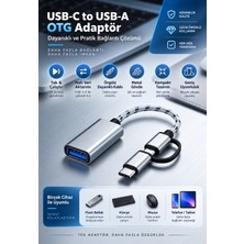 Metal Gövdeli Örgülü USB 3.0 Type-C / Usb-A Otg Çevirici Kablo