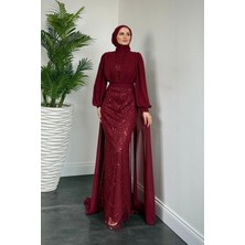 Merven Akyüz Justina Boncuklu Pelerinli Abiye Bordo