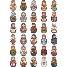 Dekorif 30 Adet Folklorik Matruşka Bebek Sticker Seti - Laptop, Defter, Ajanda