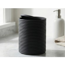 Karahanbey 3D Baskı Mini Yivli Çöp Kutusu Sallanır Kapaklı Masaüstü Banyo Makyaj Masası Kovası 12X9 cm Antrasi