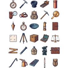 Dekorif 30 Adet Vintage Jeoloji Ekipmanı Sticker Seti - Defter, Laptop, Ajanda