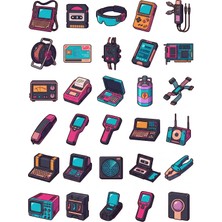 Dekorif 30 Adet Retro Siber Donanım Sticker Seti - Laptop, Telefon ve Defter Için
