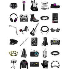 Dekorif 30 Adet Punk Rock Müzik Sticker Seti - Laptop, Kaykay ve Kılıf Için