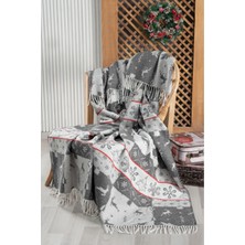 Sesli Tekstil Yılbaşı Desenli Çift Renkli Pamuklu Skoç Battaniye 150 x 200