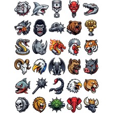 Dekorif 30 Adet Canavar Otomotiv Maskot Sticker Seti - Kask, Kaykay, Laptop