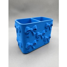 Karahanbey 3D Baskı Fiyonk Desenli Bölmeli Kalemlik - Masaüstü Organizer - Mavi