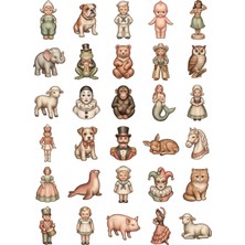 Dekorif 30 Adet Vintage Alçı Biblo Sticker Seti - Defter, Laptop, Ajanda Için