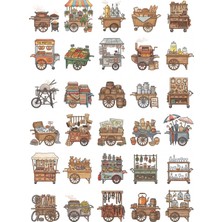 Dekorif 30 Adet Nostaljik Seyyar Satıcı Sticker Seti - Ajanda, Laptop ve Defter Için