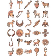 Dekorif 30 Adet Antik Akdeniz Bronz Sticker Seti - Laptop, Defter, Ajanda