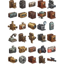 Dekorif 30 Adet Steampunk Nostaljik Fotoğraf Makinesi Sticker Seti - Laptop Defter Ajanda