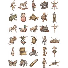 Dekorif 30 Adet Nostaljik Mekanik Oyuncak Sticker Seti - Defter Ajanda Laptop