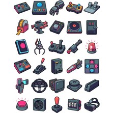 Dekorif 30 Adet Retro Arcade Konsol Sticker Seti - Laptop, Telefon ve Defter Için