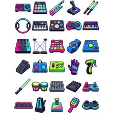 Dekorif 30 Adet Neon Ritim Oyunu Konsolu Sticker Seti - Laptop, Telefon, Kaykay