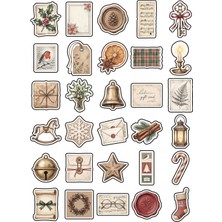 Dekorif 30 Adet Vintage Yılbaşı Temalı Sticker Seti - Ajanda Scrapbook Defter Için