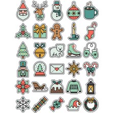 Dekorif 30 Adet Retro Yılbaşı Sticker Seti - Laptop Defter Telefon Ajanda Için
