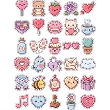 Dekorif 30 Adet Romantik Kalp Sticker Seti - Laptop Defter Telefon Için