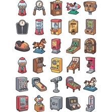Dekorif 30 Adet Nostaljik Jetonlu Oyun Makinesi Sticker Seti - Laptop, Ajanda, Telefon
