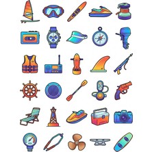 Dekorif 30 Adet Retro Deniz Sporları Sticker Seti - Laptop Valiz Ajanda Için