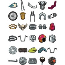 Dekorif 30 Adet Retro Chopper Motor Sticker Seti - Kask Laptop Valiz Etiketi