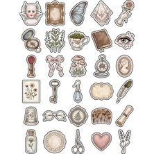 Dekorif 30 Adet Nostaljik Vintage Botanik Sticker Seti - Scrapbook Ajanda Laptop Için