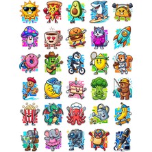 Dekorif 30 Adet Neşeli Maskot Karakterler Sticker Seti - Laptop Defter Telefon