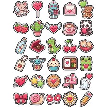 Dekorif 30 Adet Romantik Kalp Sticker Seti - Laptop Defter Telefon Ajanda Için