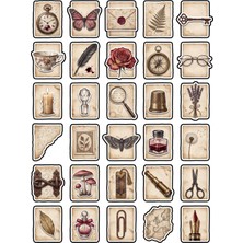 Dekorif 30 Adet Vintage Botanik ve Antika Sticker Seti - Ajanda Defter Scrapbook Için