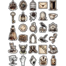 Dekorif 30 Adet Vintage Gotik Eskitme Sticker Seti - Ajanda Scrapbook Defter Için
