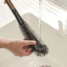 Veraura Lifestyle 2'si 1 Arada Kavanoz Fırçası - Çıkarılabilir Pipet Fırçası - Ceviz Ağacı Desenli Sap
