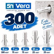 5N Vera 300 Adet Karışık Plastik Dübel Seti – 5 Farklı Boy 6-7-8-10-12 mm | Duvar, Beton, Tuğla, Briket ve Gazbeton Montaj Dübeli