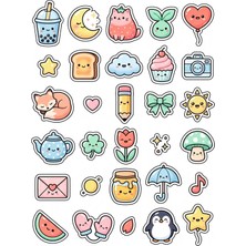 Dekorif Karma Koleksiyon Sevimli Sticker Seti 150 Adet - 5'li Mega Paket NO23 - Laptop Defter Ajanda