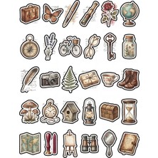 Dekorif 30 Adet Vintage Seyahat ve Antika Sticker Seti - Ajanda Scrapbook Defter Için