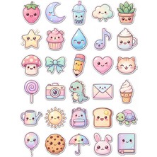 Dekorif 30 Adet Pastel Sevimli Karakterler Sticker Seti - Defter Laptop Telefon Için