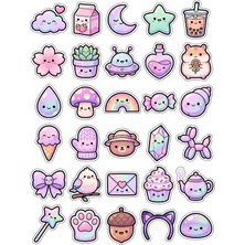 Dekorif 30 Adet Pastel Tatlı Figürler Sticker Seti - Laptop Defter Telefon Için