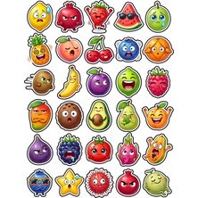 Dekorif 30 Adet Komik Meyve Karakterleri Sticker Seti - Laptop Defter Telefon Için