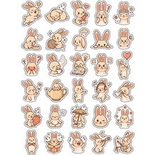 Dekorif 30 Adet Chibi Tavşan Sticker Seti - Laptop Telefon Ajanda Defter Için