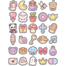 Dekorif 30 Adet Pastel Sevimli Karakter Sticker Seti - Laptop Defter Ajanda Için